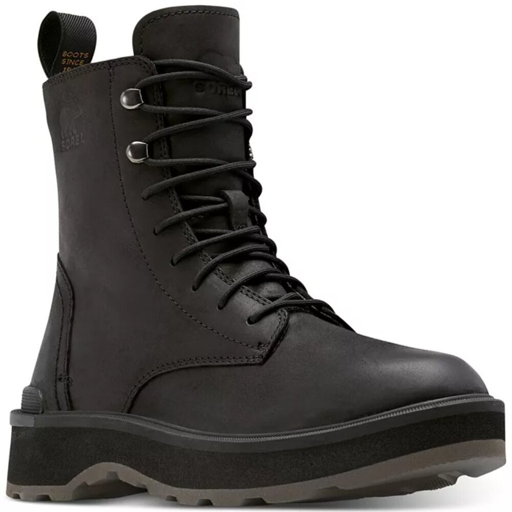 Sorel Women's Hi-Line Lace-Up Mid-Shaft Lug-Sole Booties in Black. Sz: 9